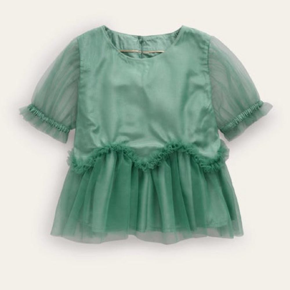 NWOT Mini Boden Little Girl’s Tulle Party Top Csarite/Pistachio Green Size 3-4Y